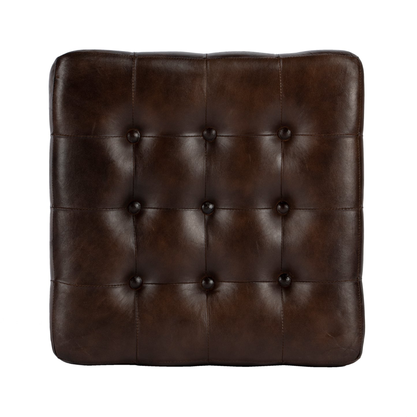 Butler Specialty Company Leon 18 in. Square Button Tufted Leather Cube Ottoman, Dark Brown