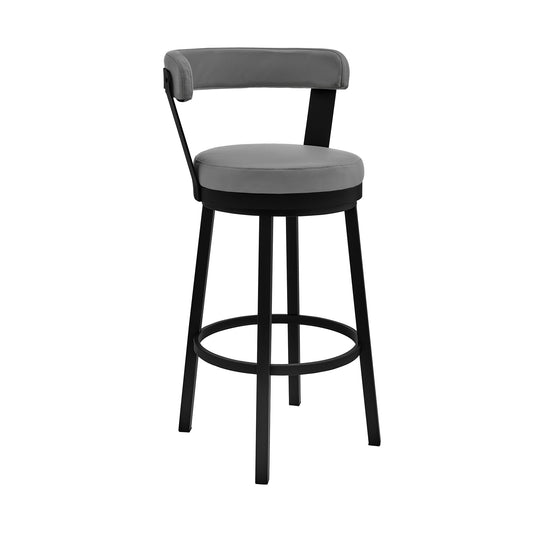 Kobe 30" Bar Height Swivel Bar Stool in Black Finish and Gray Faux Leather
