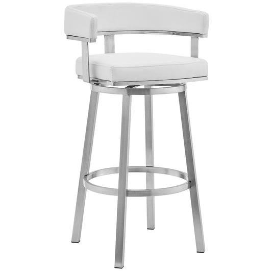 Cohen 30" White Faux Leather and Brushed Stainless Steel Swivel Bar Stool