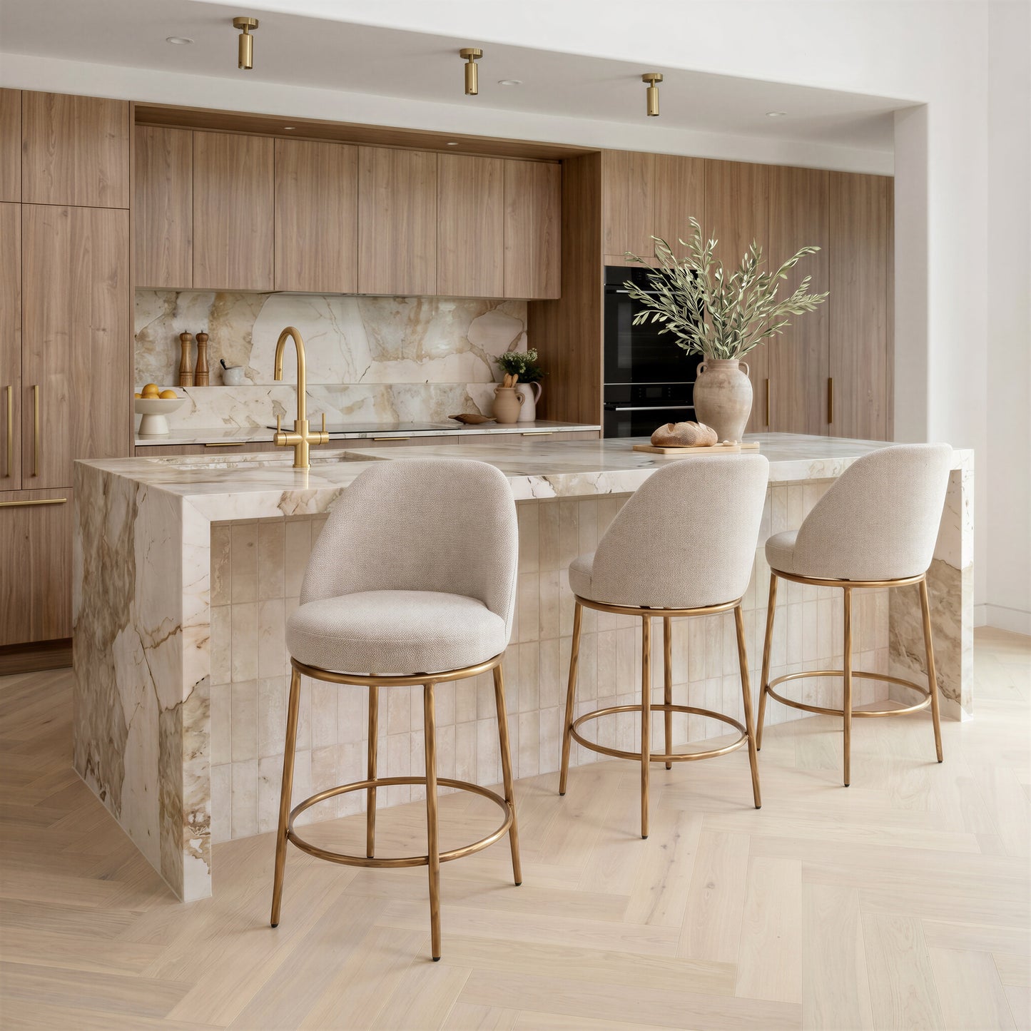 Nordhavn Swivel Counter Stool Beige & Gold - 9