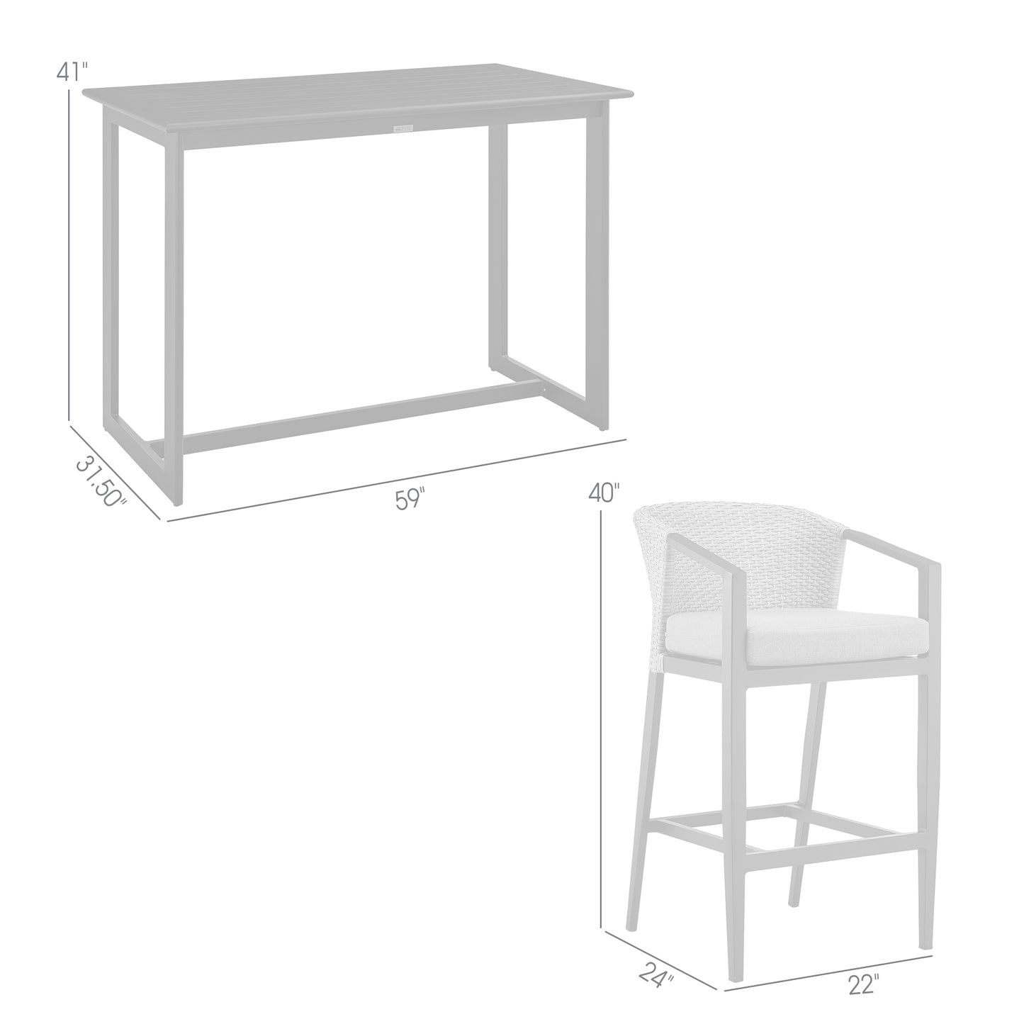 Aileen Outdoor Patio 5-Piece Bar Table Set in Aluminum with Gray Cushions