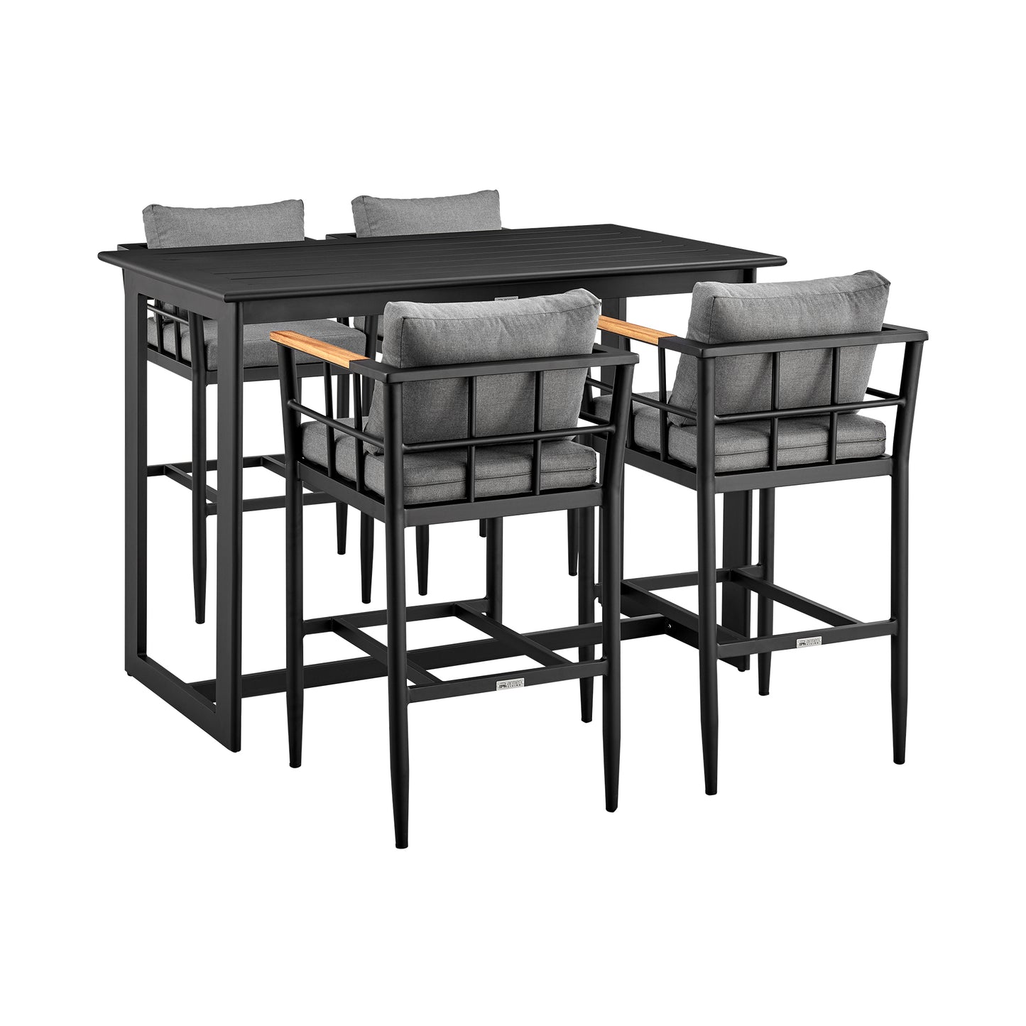 Wiglaf Outdoor Patio 5-Piece Bar Table Set in Aluminum with Gray Cushions