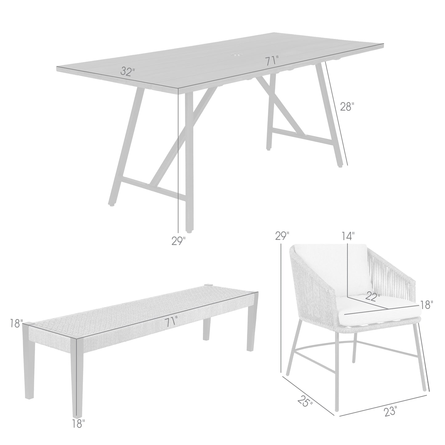 Koala Calica and Camino 5 Piece Outdoor Dining Set with Dark Eucalyptus Wood and Gray Rope and Cushions