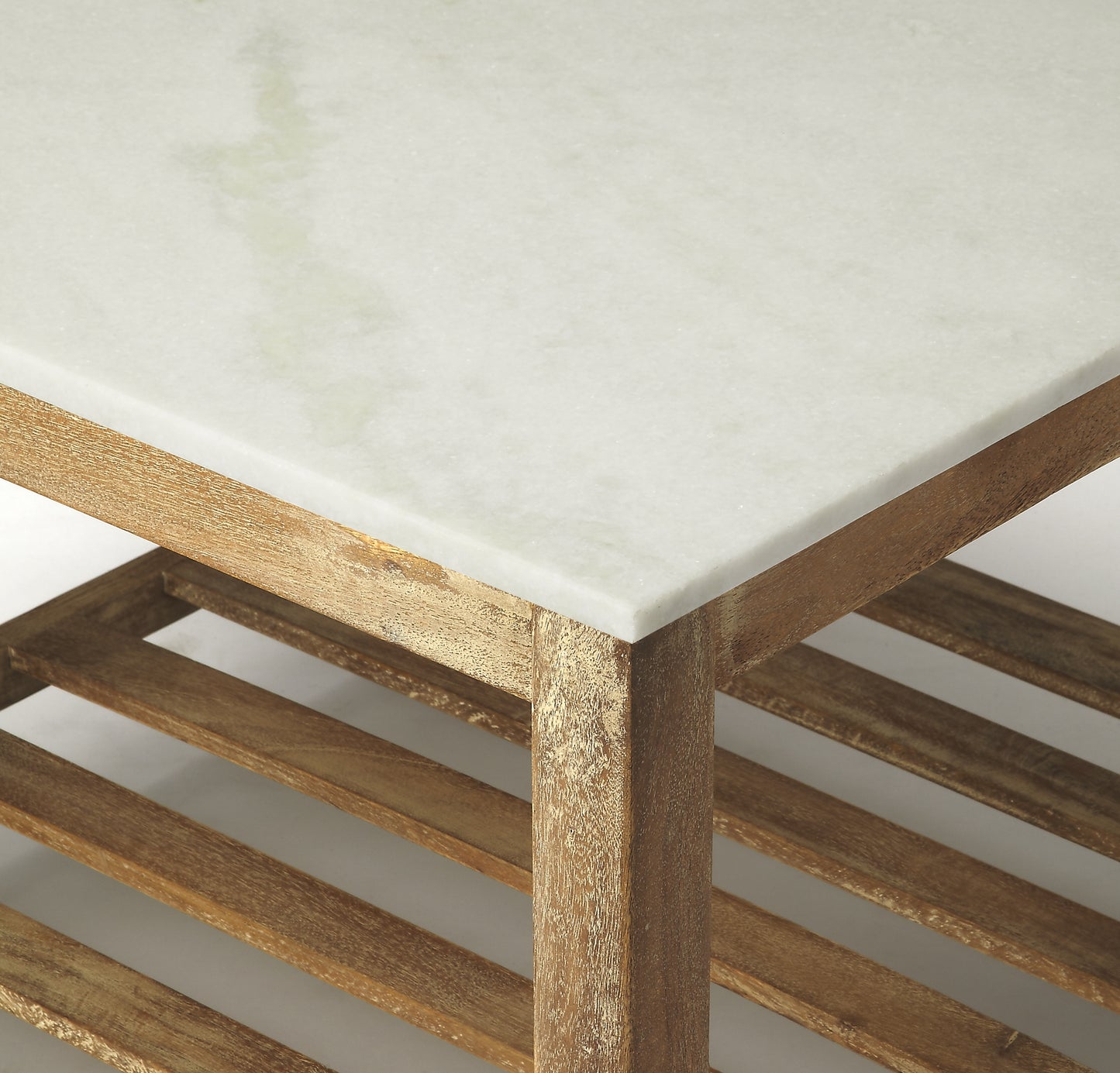 Butler Specialty Company Brayden 24 in. W Square Marble & Wood Coffee Table, Light Brown