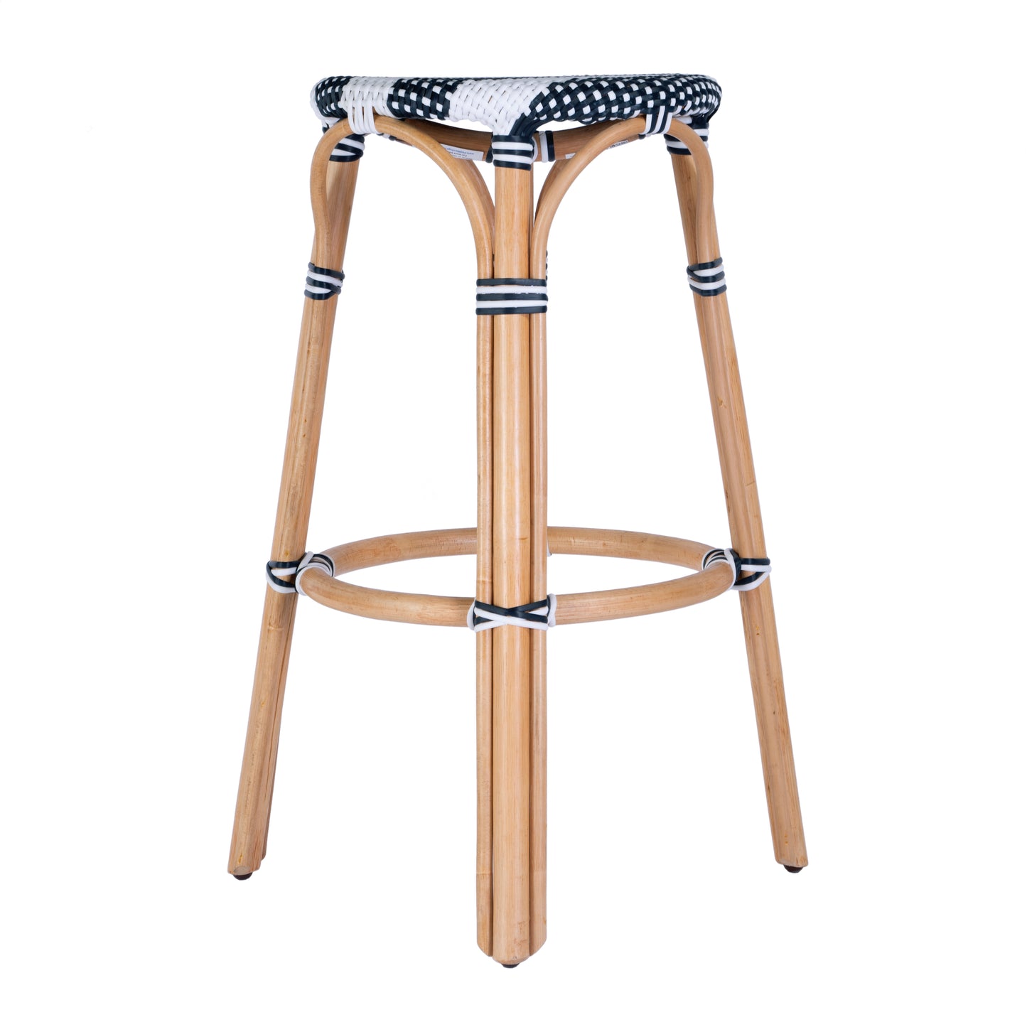 Tobias Round Rattan 30" Bar Stool in White and Navy Stripe 9370291