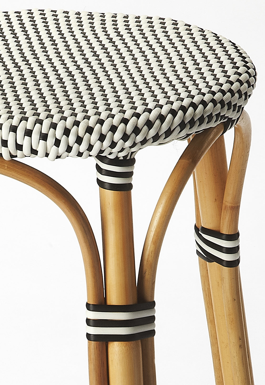 Tobias Round Rattan 30" Bar Stool in White and Black Dot 9370295