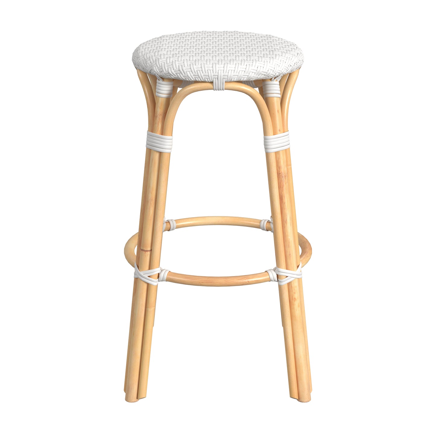 Tobias Round Rattan 30" Bar Stool in Glossy White 9370304