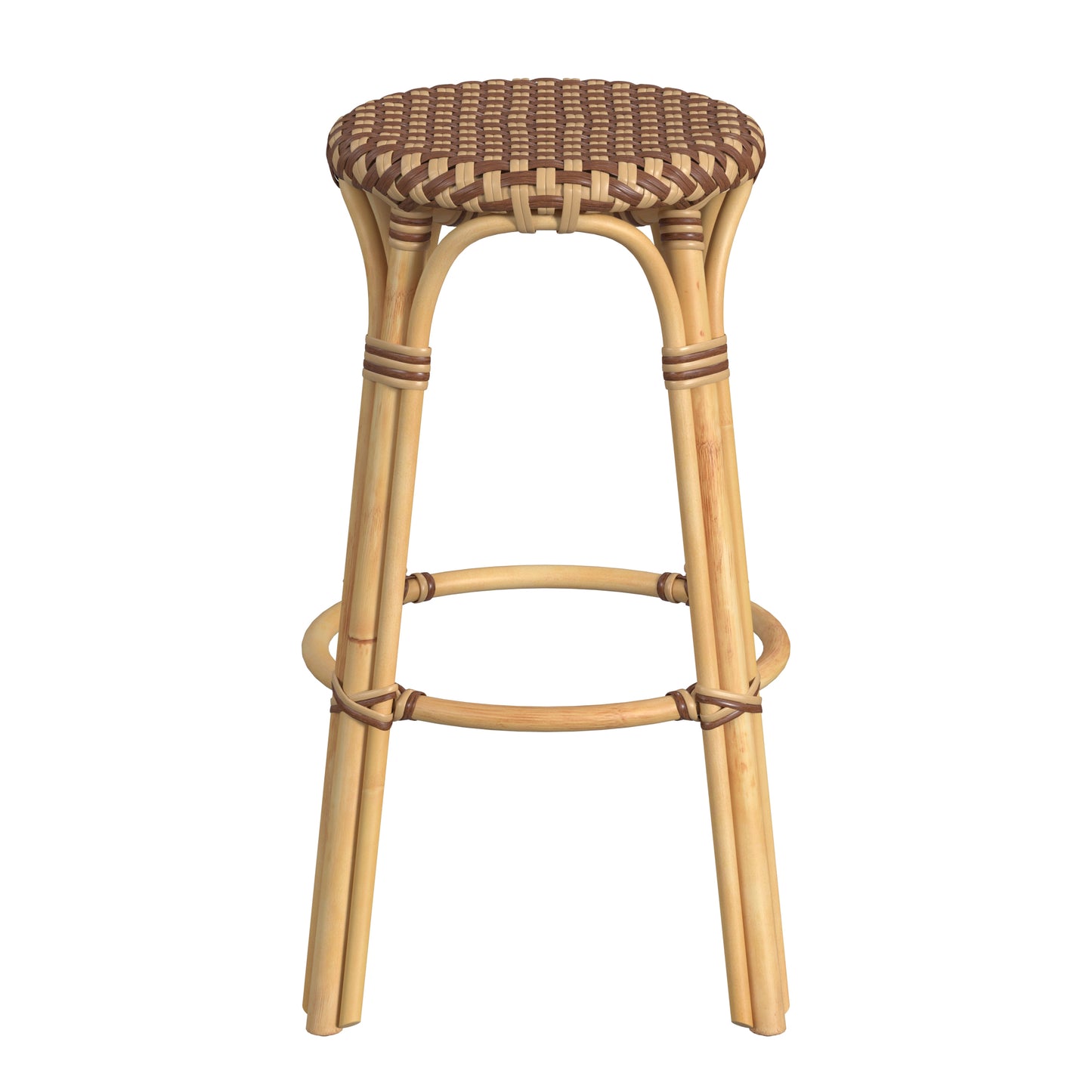Tobias Round Rattan 30" Bar Stool in Brown and Tan Dot 9370354