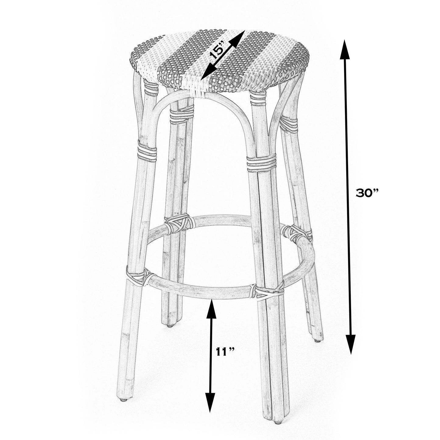 Tobias Round Rattan 30" Bar Stool in White and Tan Dot 9370415