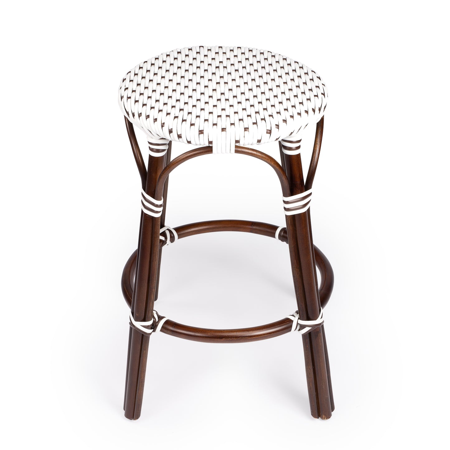 Tobias Rattan Round 24" Counter Stool in White and Brown Dot 9371117