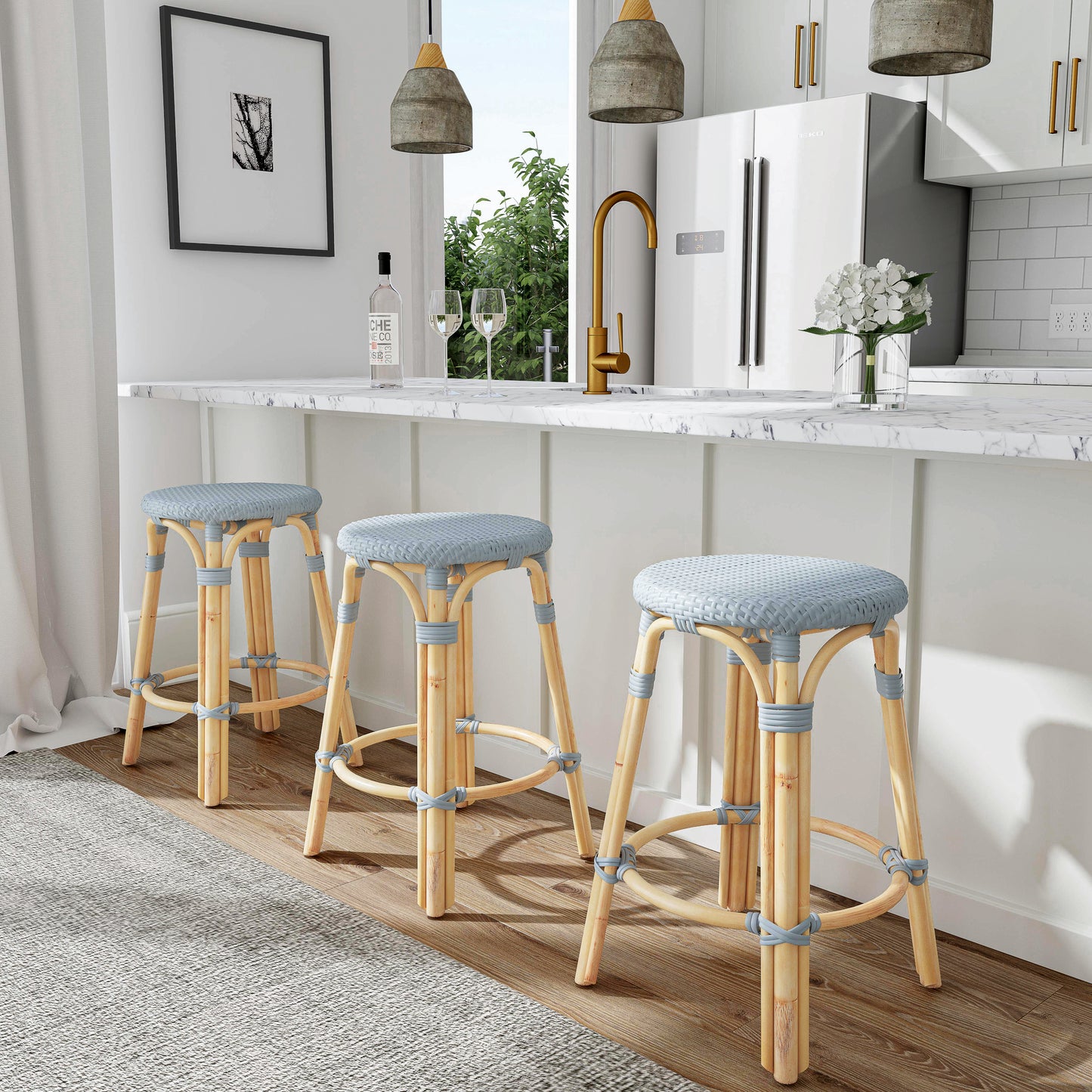 Tobias Rattan Round 24" Counter Stool in Baby Blue 9371341