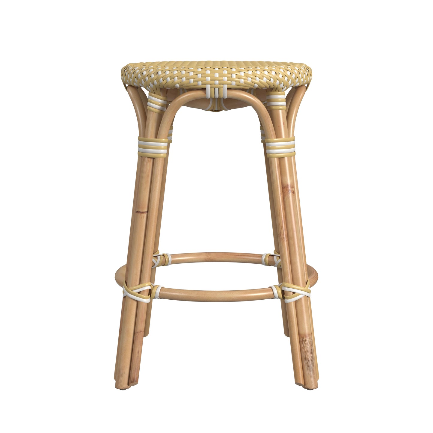 Tobias Rattan Round 24" Counter Stool in Yellow and White Dot 9371431