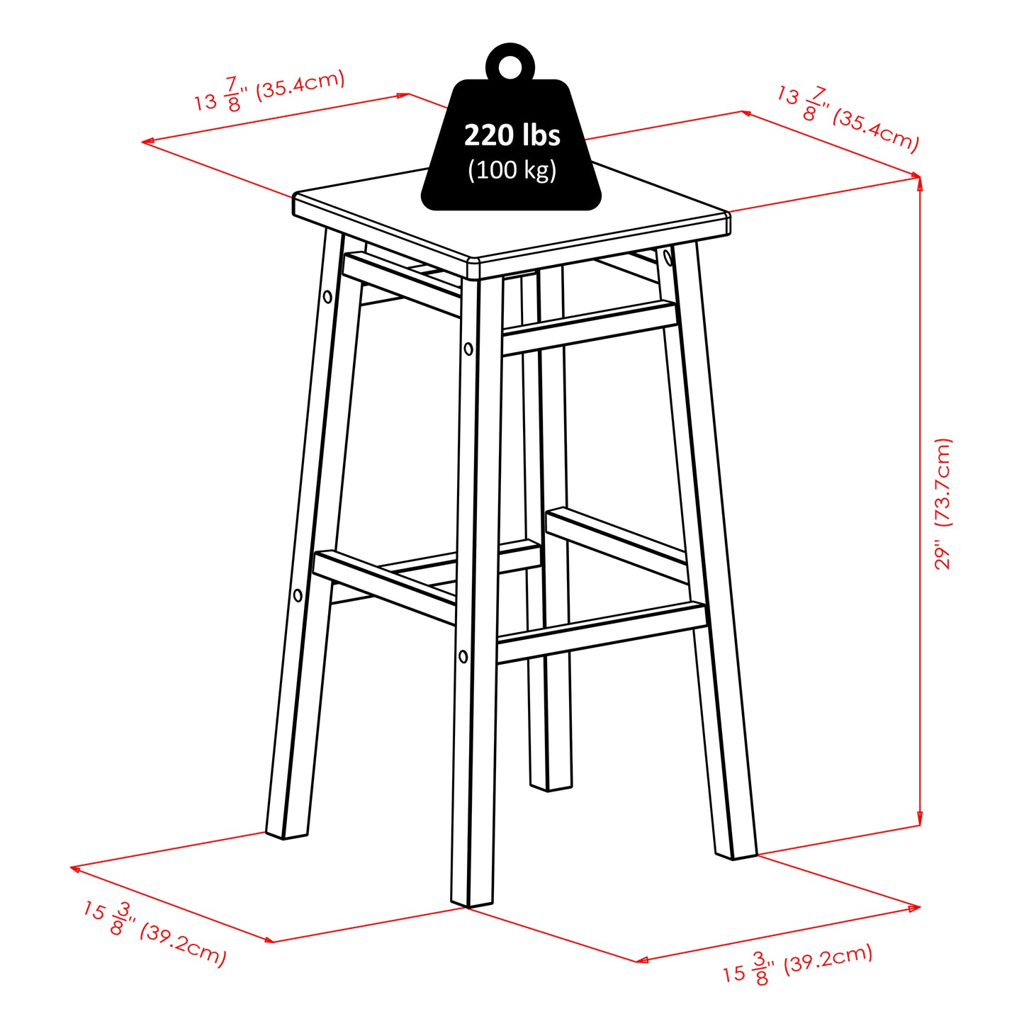 Carter Square Seat Bar Stool, Walnut