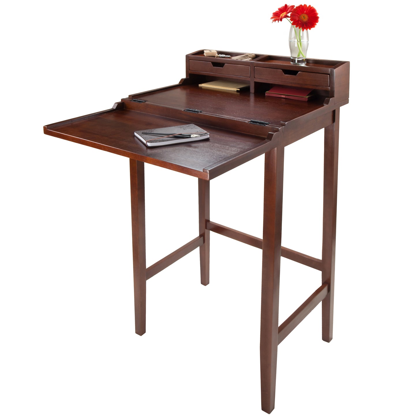 Brighton High Desk with 2 Drawers, Walnut