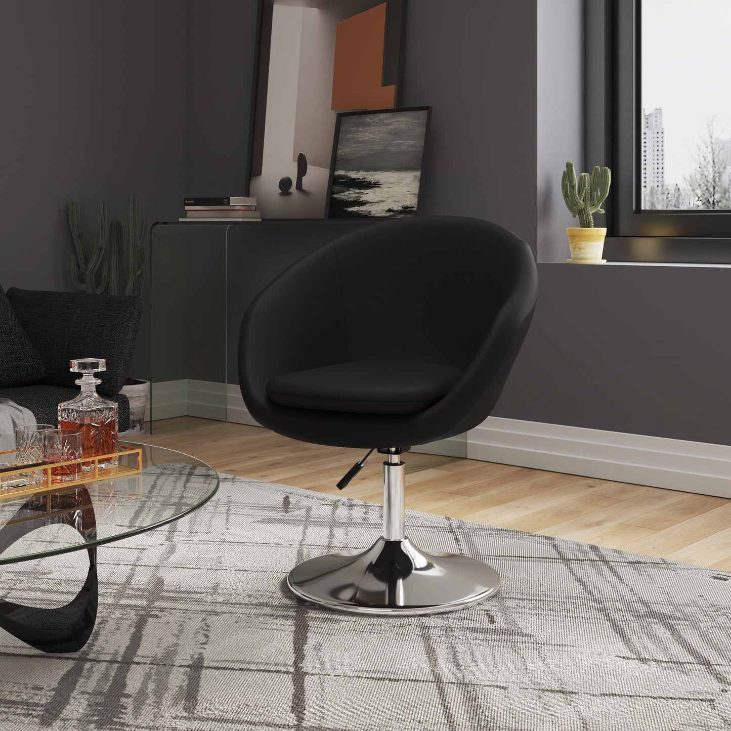 Hopper Modern Upholstered Swivel Lounge Chair in Black AC036-BK