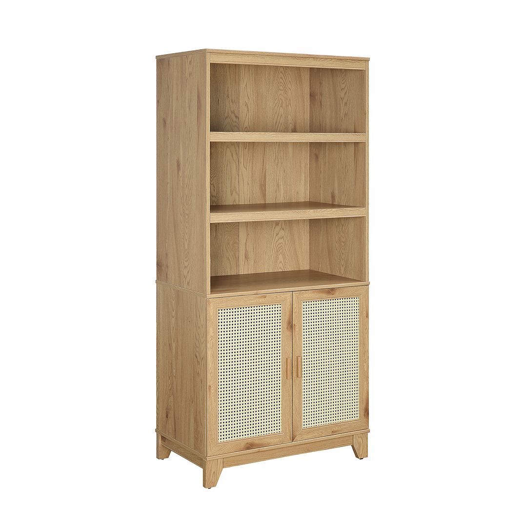 Manhattan Comfort Sheridan Modern Cane Bookcase with Adjustable Shelves in Nature