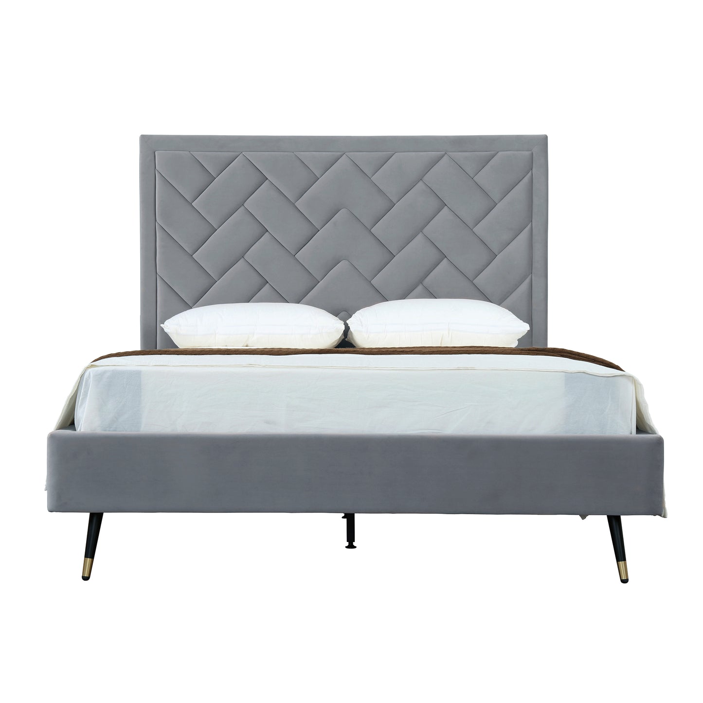 Manhattan Comfort Crosby Modern Queen-Size Upholstered Velvet Bedframe and Headboard in Grey BD009-QN-GY