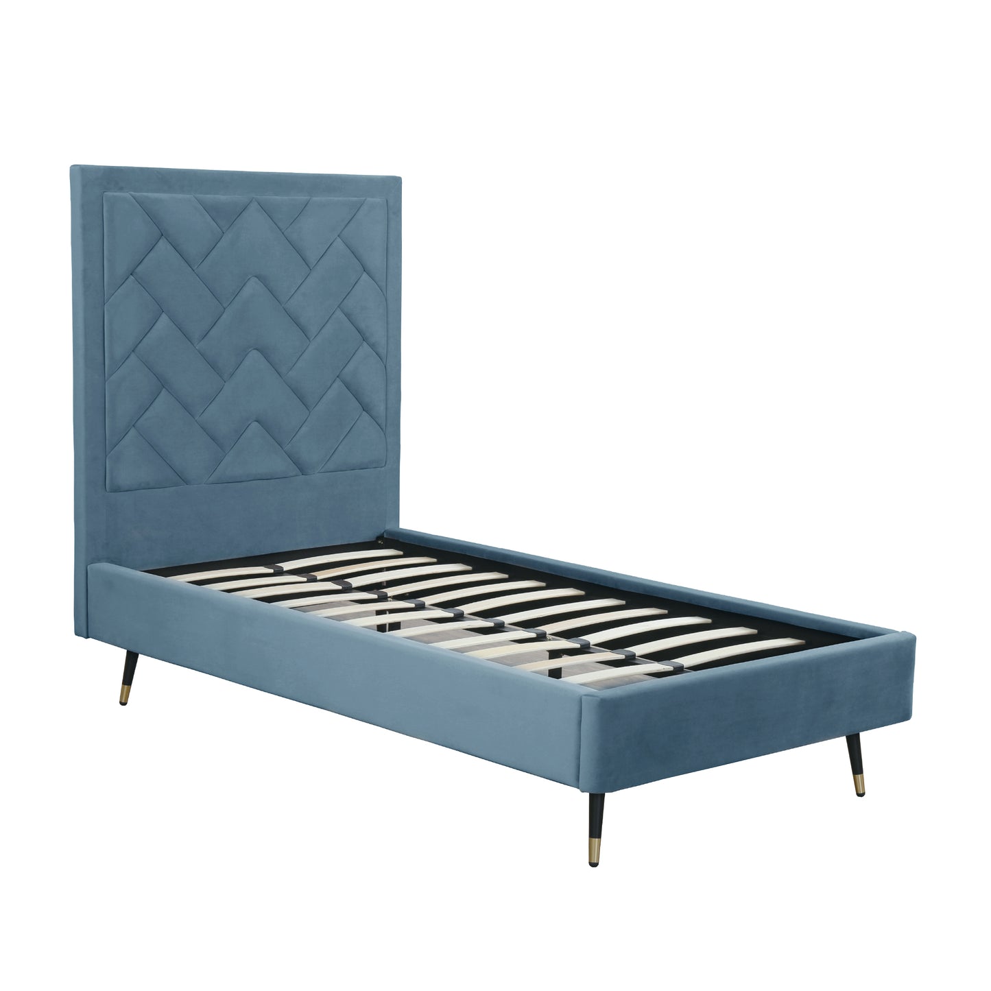 Manhattan Comfort Crosby Modern Twin-Size Upholstered Velvet Bedframe and Headboard in Blue BD009-TW-BL