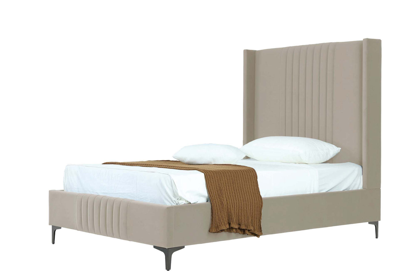 Manhattan Comfort Promenade Mid-Century Modern Velvet Upholstered 48" Bed in Rustic Taupe BD010-48-RT