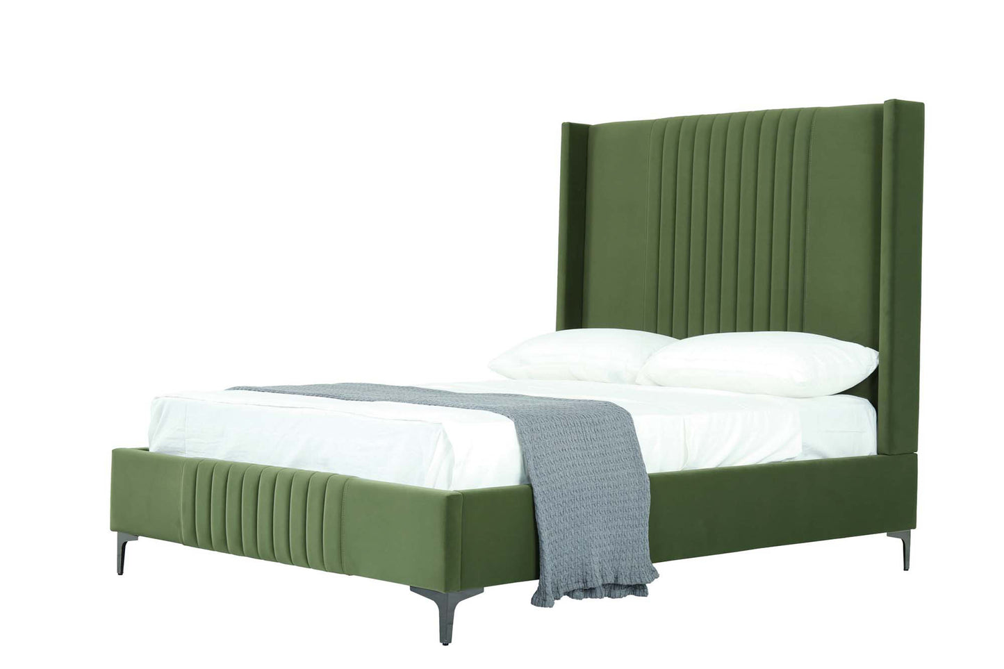 Manhattan Comfort Promenade Mid-Century Modern Velvet Upholstered Full- Size Bed in Moss Green BD010-FL-MG