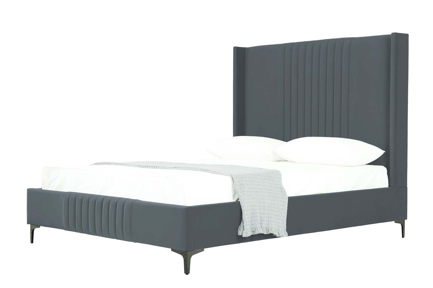 Manhattan Comfort Promenade Mid-Century Modern Velvet Upholstered Queen-Size Bed in Grey BD010-QN-GY