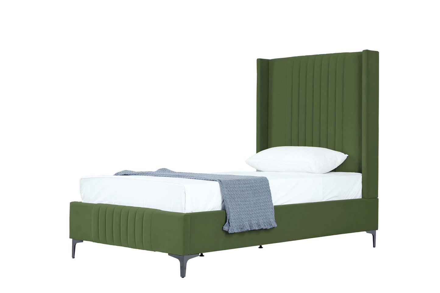 Manhattan Comfort Promenade Mid-Century Modern Velvet Upholstered Twin-Size Bed in Moss Green BD010-TW-MG