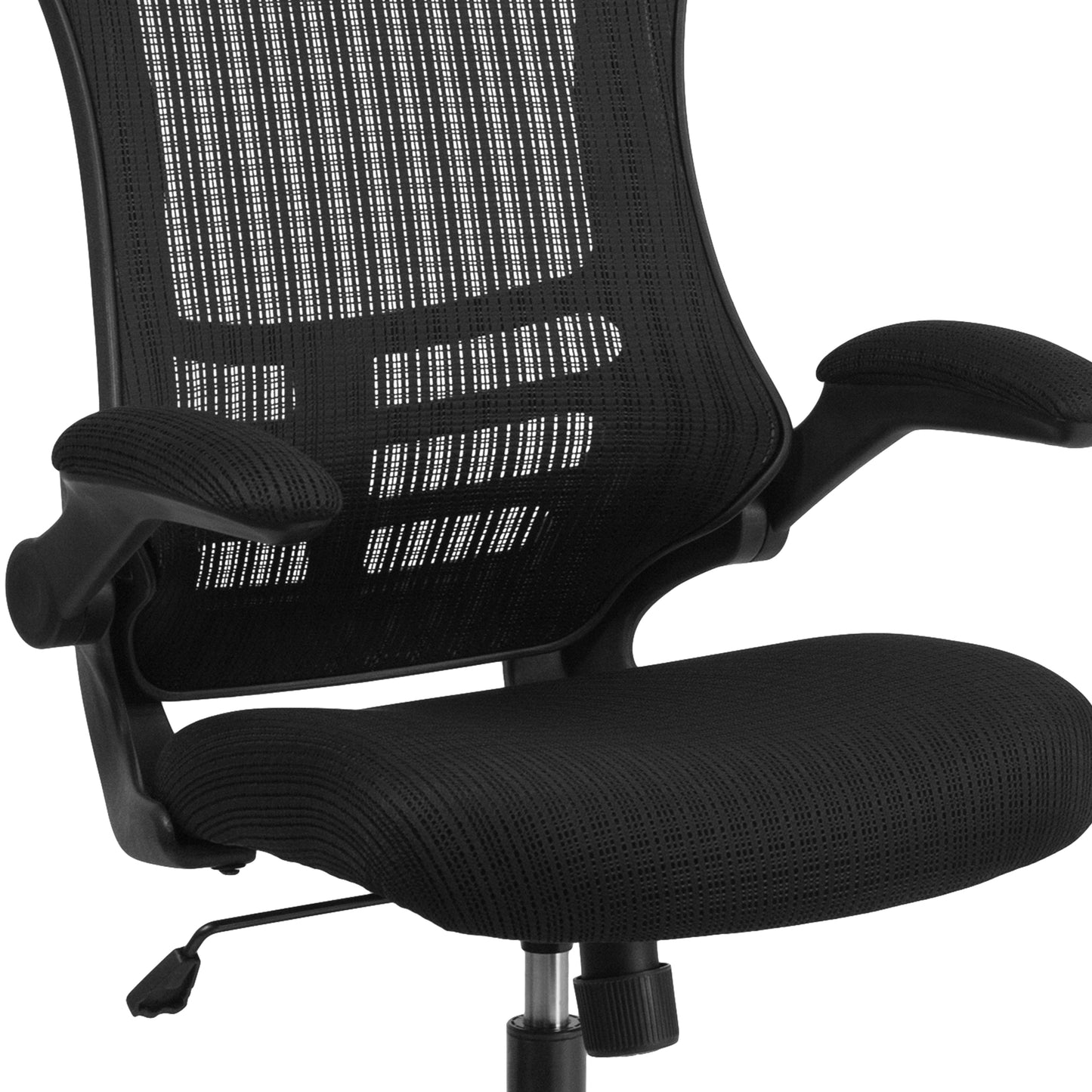 Kelista High-Back Black Mesh Swivel Ergonomic Executive Office Chair with Flip-Up Arms and Adjustable Headrest Black