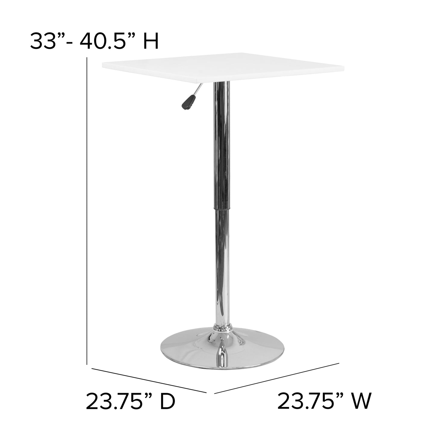 Pearl 23.75'' Square Adjustable Height White Wood Swivel Top Table (Adjustable Range 33'' - 40.5'') White