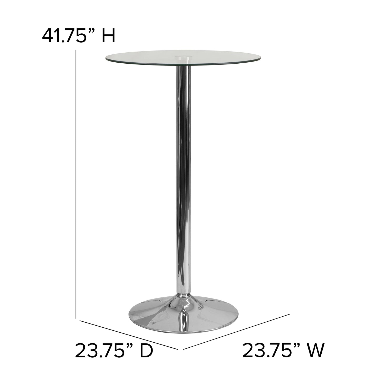 Fredrick 23.75'' Round Glass Table with 41.75''H Chrome Base Clear Top/Chrome Frame CH-3-GG