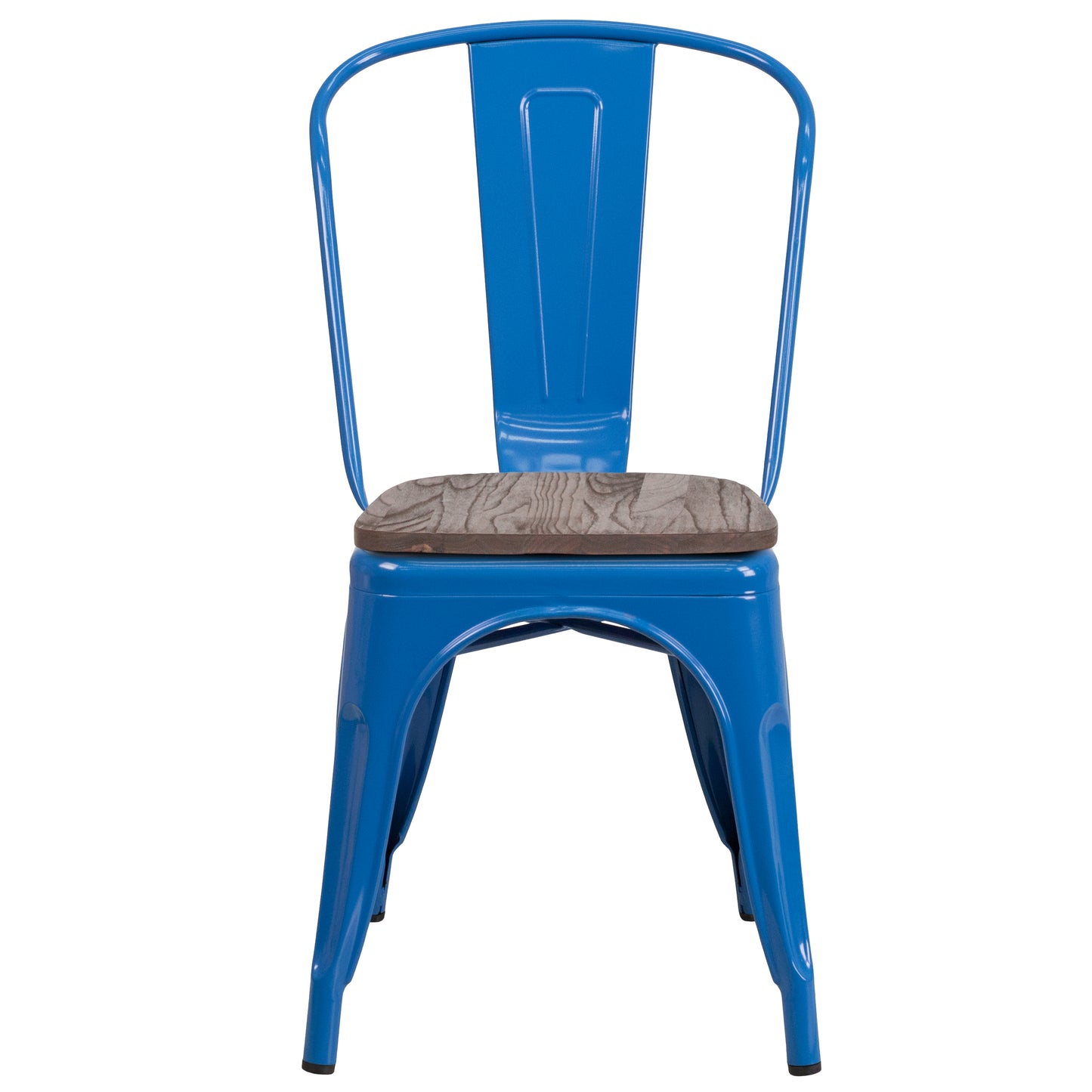 Perry Blue Metal Stackable Chair with Wood Seat Blue
