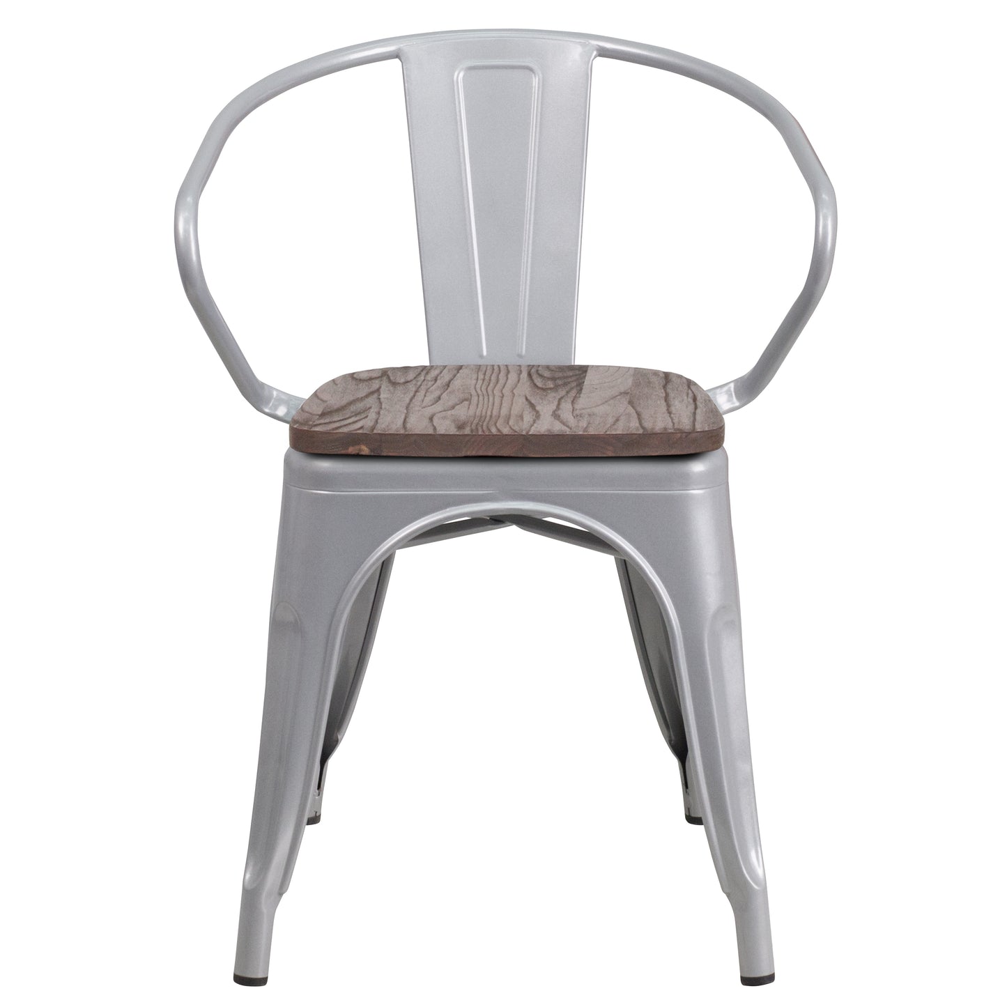 Luna Silver Metal Chair with Wood Seat and Arms Silver