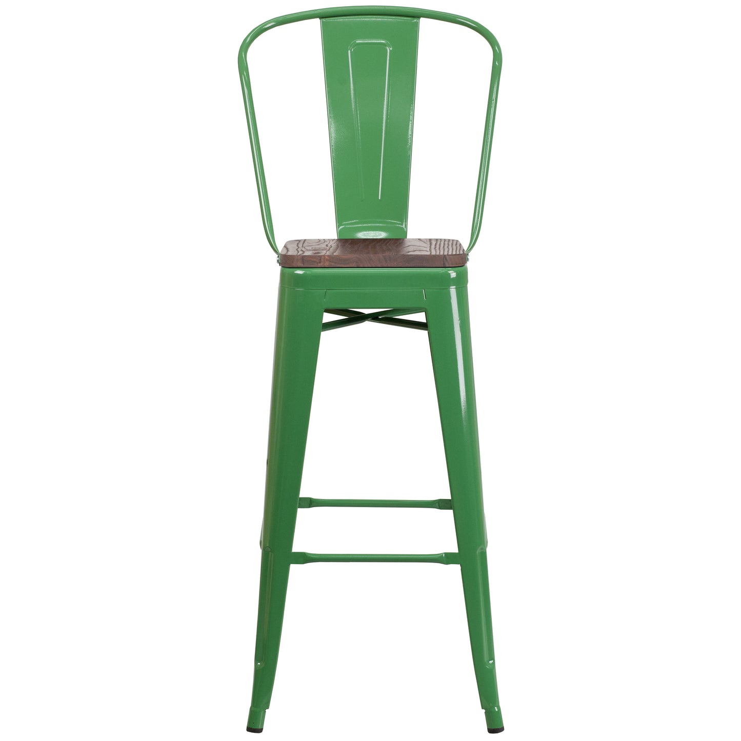Lily 30" High Green Metal Barstool with Back and Wood Seat Green