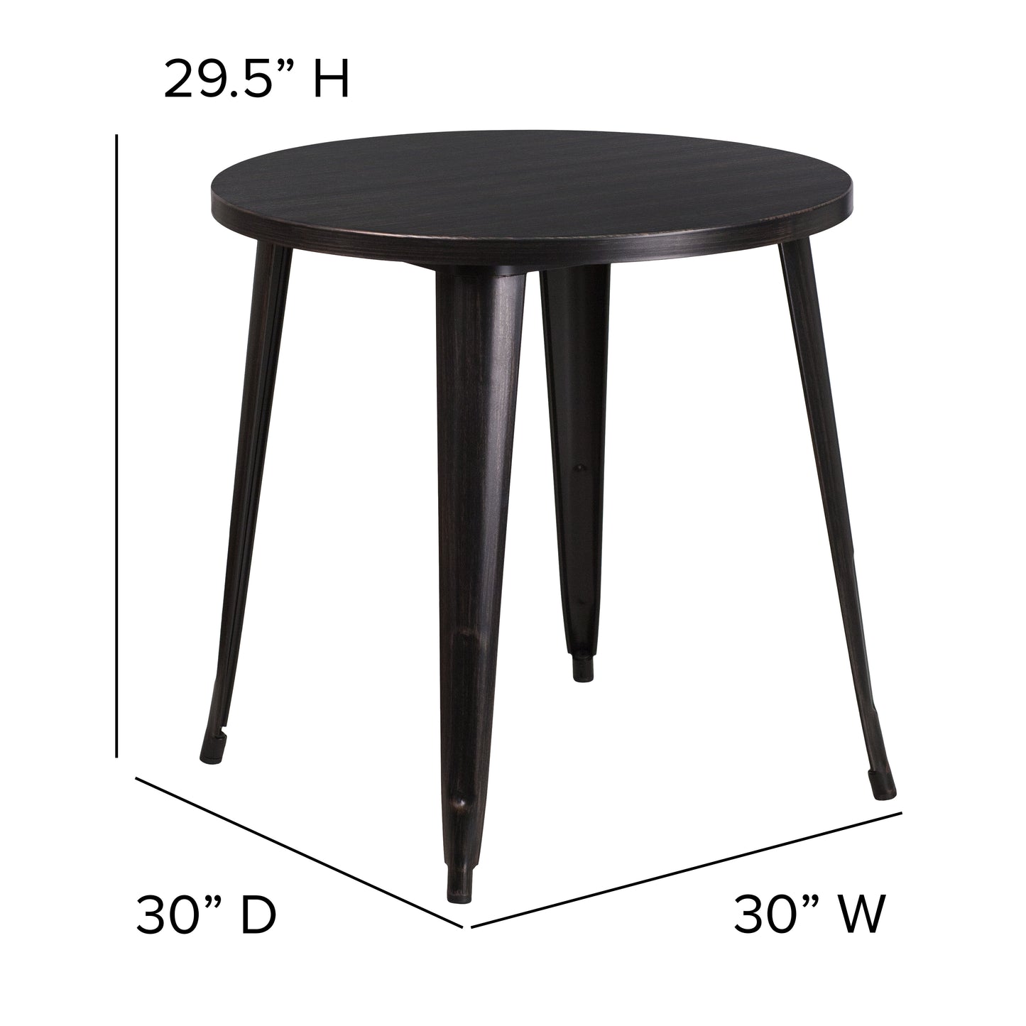 Jeffrey Commercial Grade 30" Round Black-Antique Gold Metal Indoor-Outdoor Table Black-Antique Gold