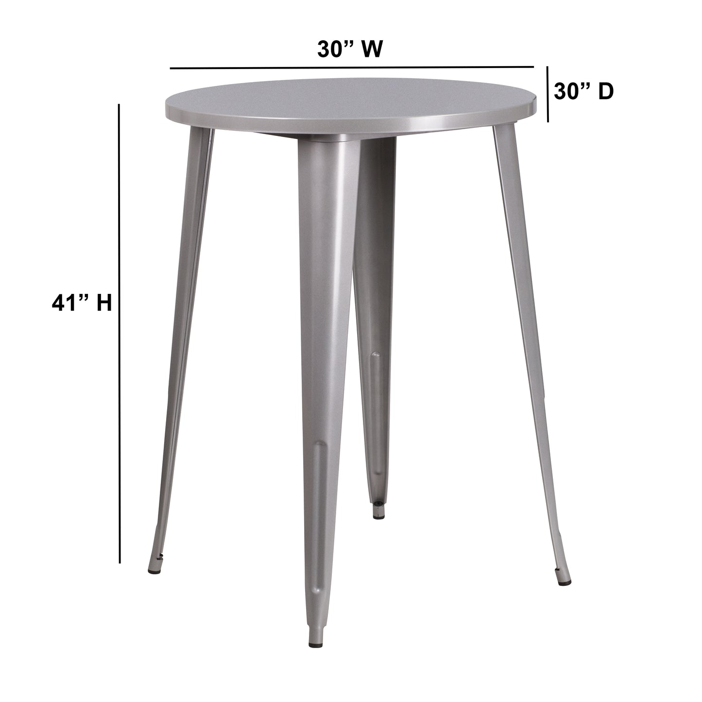 Philip Commercial Grade 30" Round Silver Metal Indoor-Outdoor Bar Height Table Silver
