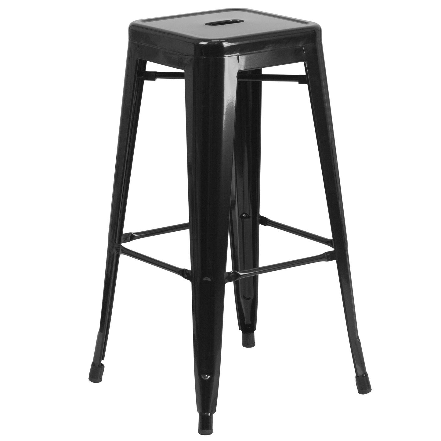 Boyd Commercial Grade 30" Round Black Metal Indoor-Outdoor Bar Table Set with 2 Square Seat Backless Stools Black