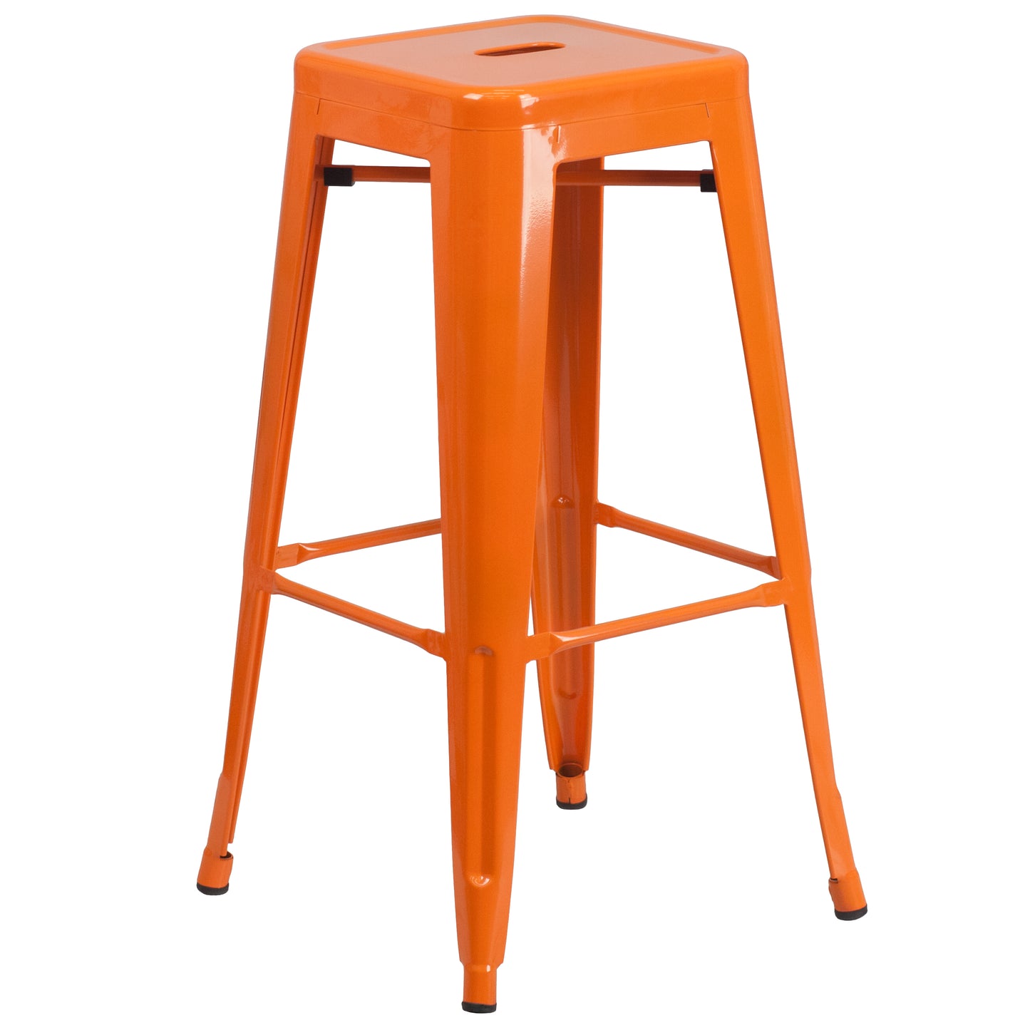 Coby Commercial Grade 30" Round Orange Metal Indoor-Outdoor Bar Table Set with 4 Square Seat Backless Stools Orange CH-51090BH-4-30SQST-OR-GG