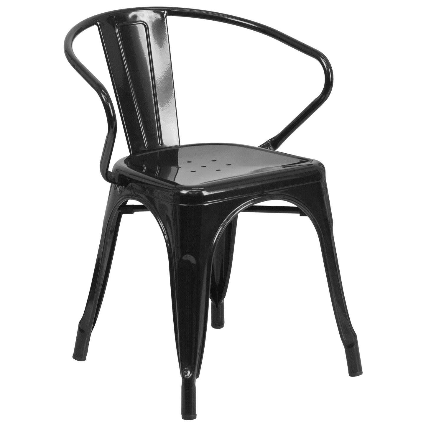 Conrad Commercial Grade 30" Round Black Metal Indoor-Outdoor Table Set with 2 Arm Chairs Black