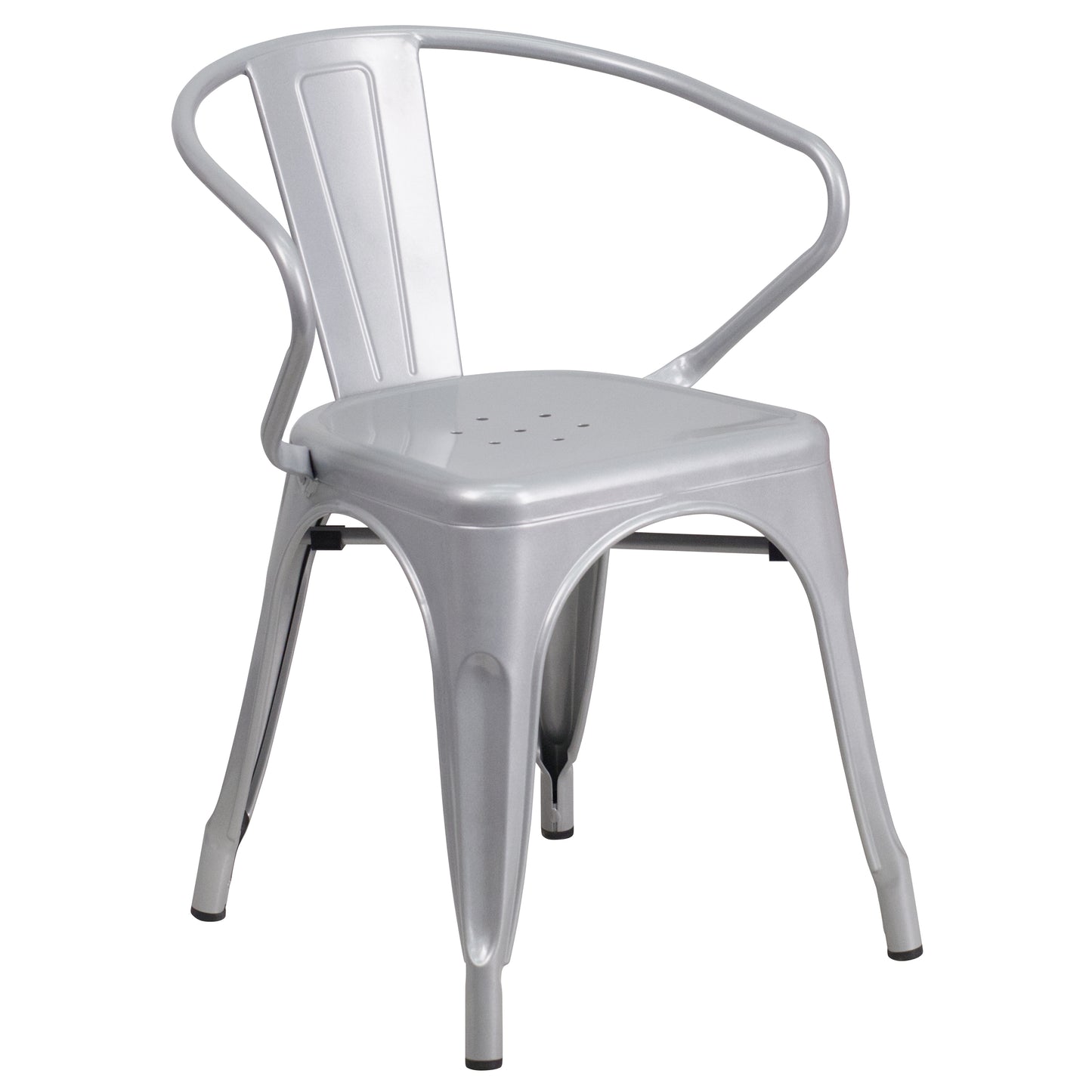 Conrad Commercial Grade 30" Round Silver Metal Indoor-Outdoor Table Set with 2 Arm Chairs Silver