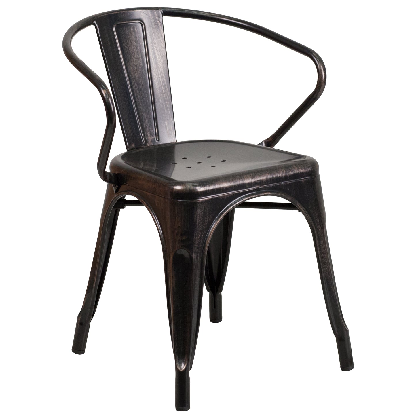 Cory Commercial Grade 30" Round Black-Antique Gold Metal Indoor-Outdoor Table Set with 4 Arm Chairs Black-Antique Gold CH-51090TH-4-18ARM-BQ-GG