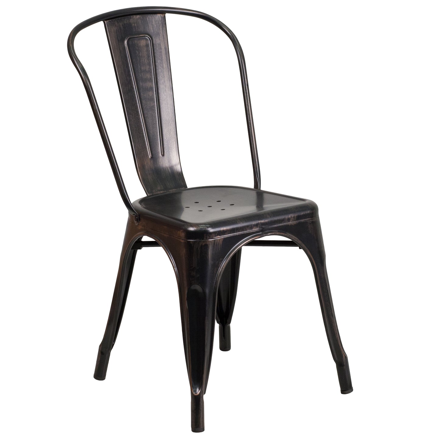 Dalton Commercial Grade 30" Round Black-Antique Gold Metal Indoor-Outdoor Table Set with 4 Cafe Chairs Black-Antique Gold