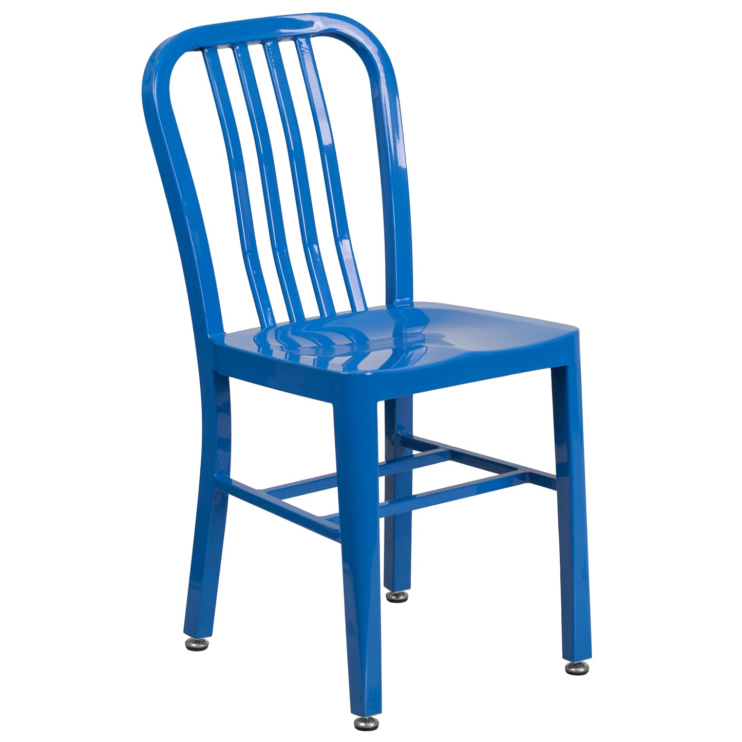 Chad Commercial Grade 30" Round Blue Metal Indoor-Outdoor Table Set with 4 Vertical Slat Back Chairs Blue