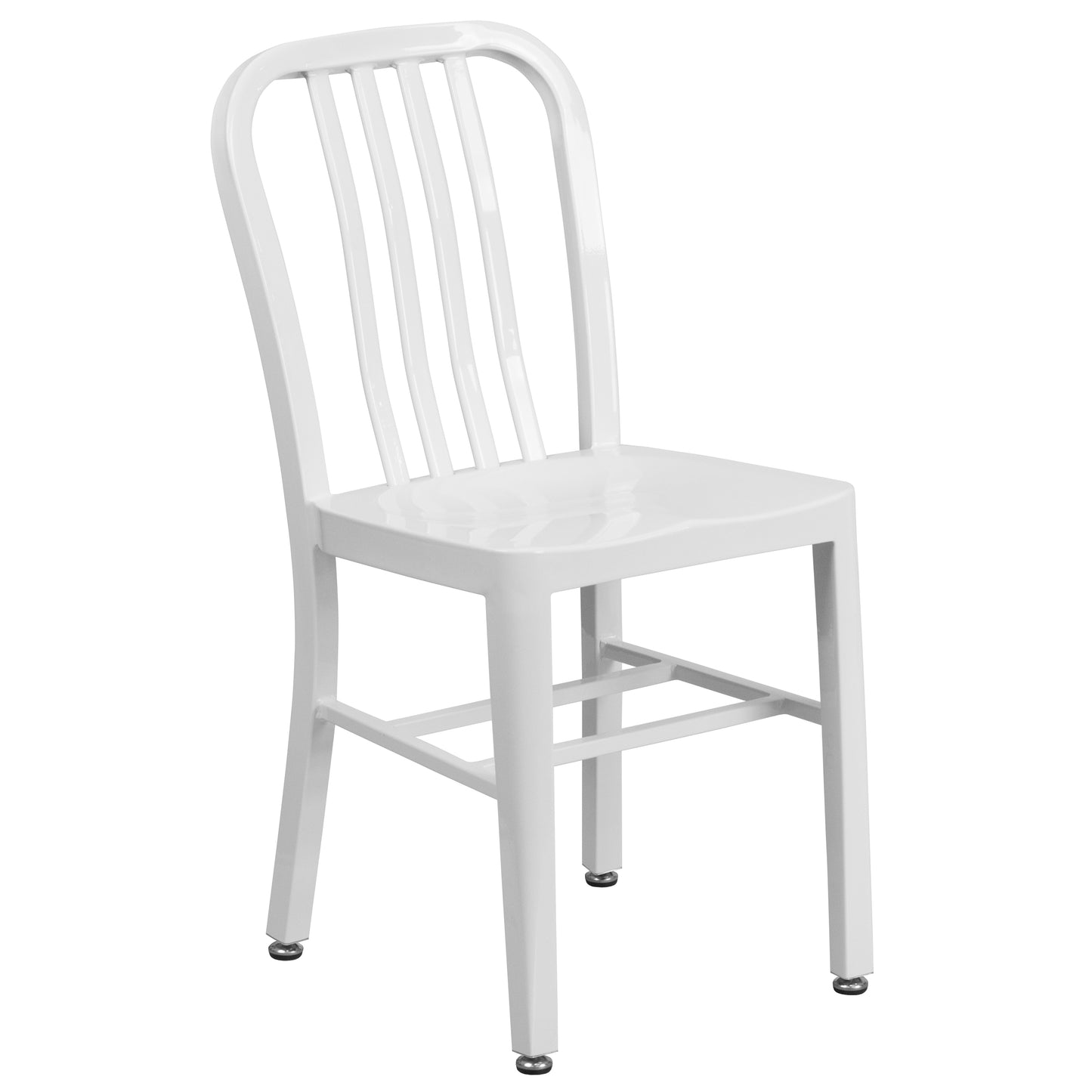 Chad Commercial Grade 30" Round White Metal Indoor-Outdoor Table Set with 4 Vertical Slat Back Chairs White