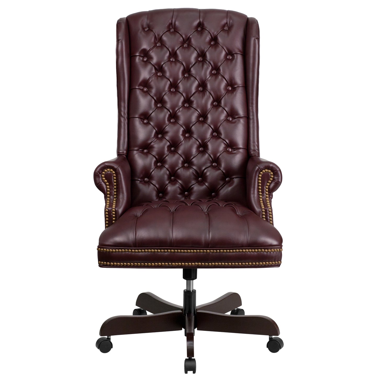 Turner High Back Traditional Fully Tufted Burgundy LeatherSoft Executive Swivel Ergonomic Office Chair with Arms Burgundy