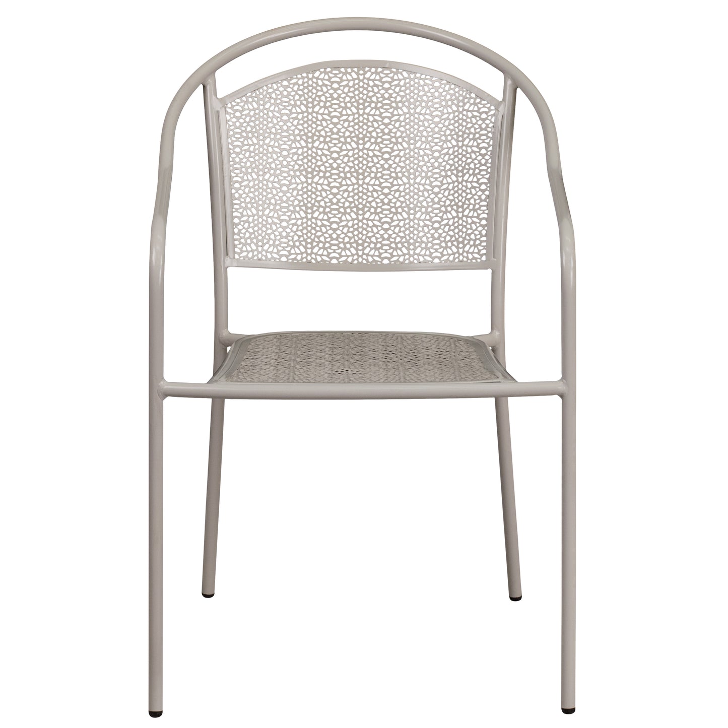 Oia Commercial Grade Light Gray Indoor-Outdoor Steel Patio Arm Chair with Round Back Light Gray