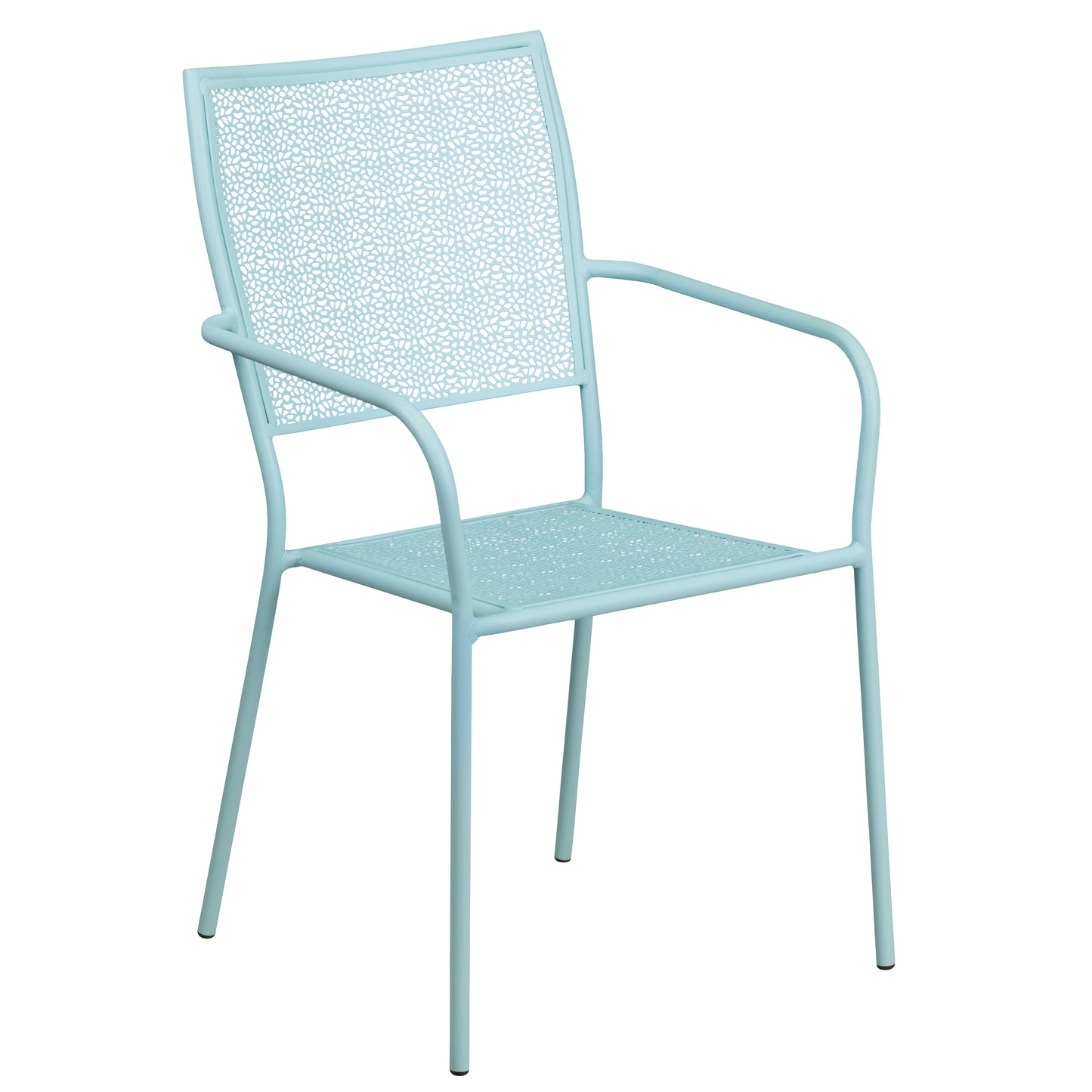 Oia Commercial Grade 35.25" Round Sky Blue Indoor-Outdoor Steel Patio Table Set with 4 Square Back Chairs Sky Blue