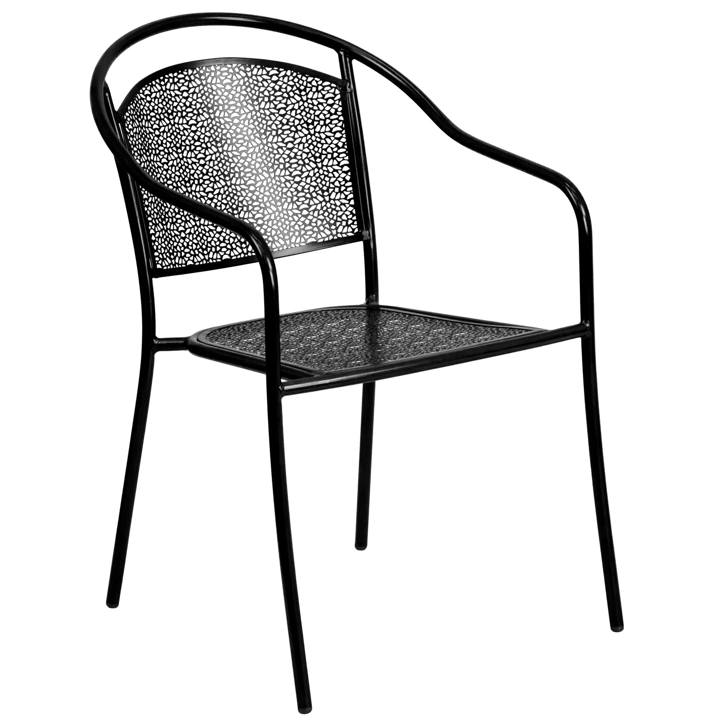Oia Commercial Grade 35.5" Square Black Indoor-Outdoor Steel Patio Table Set with 2 Round Back Chairs Black