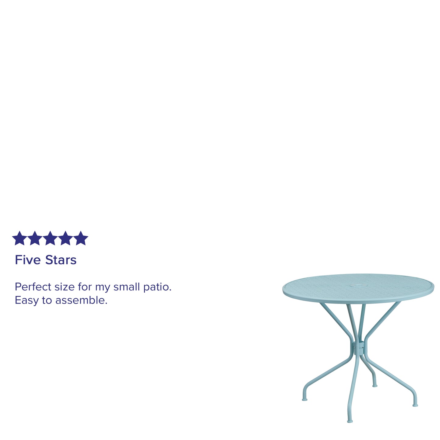 Oia Commercial Grade 35.25" Round Sky Blue Indoor-Outdoor Steel Patio Table with Umbrella Hole Sky Blue