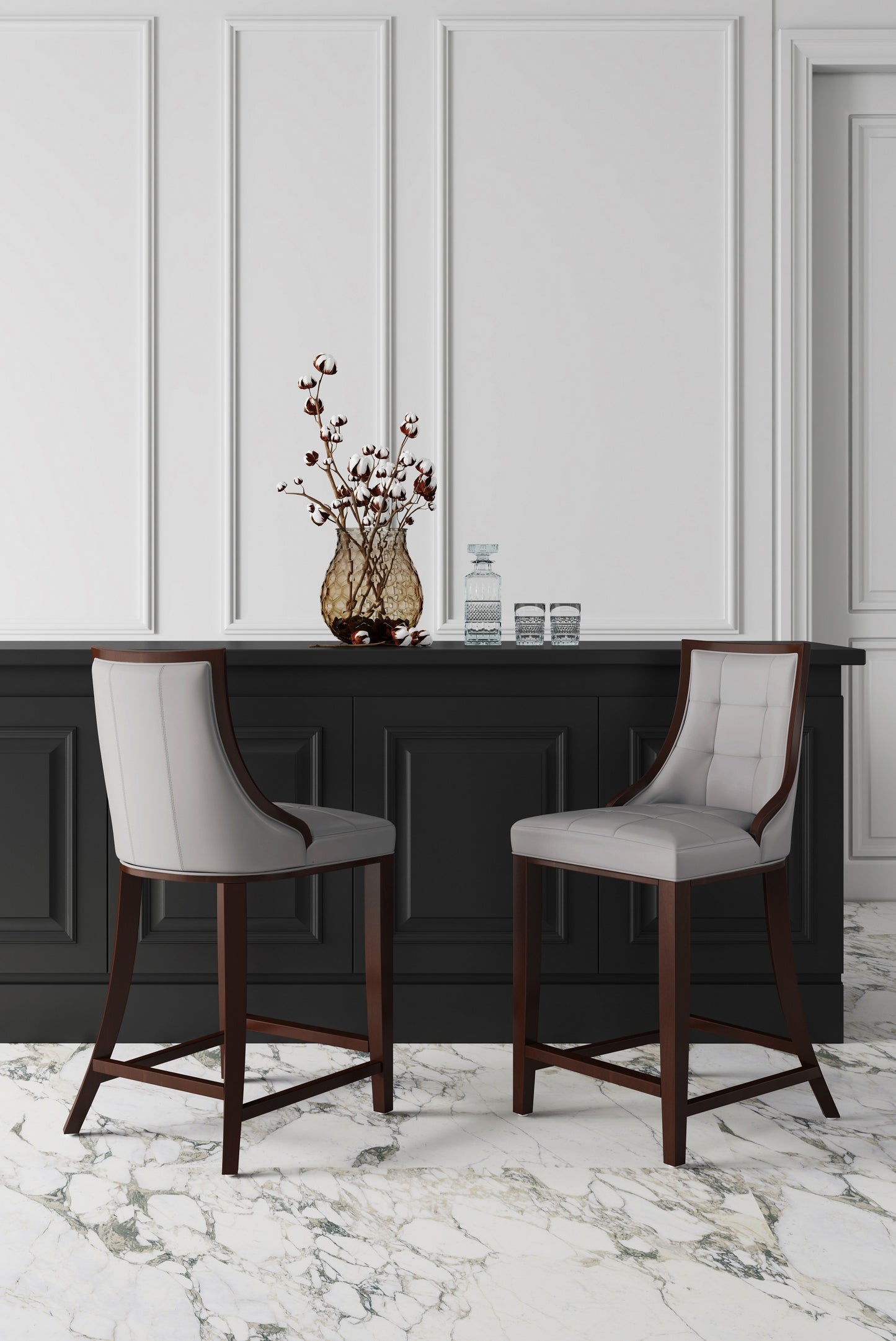 Manhattan Comfort Fifth Avenue Faux Leather Counter Stool in Light Grey CS012-LG