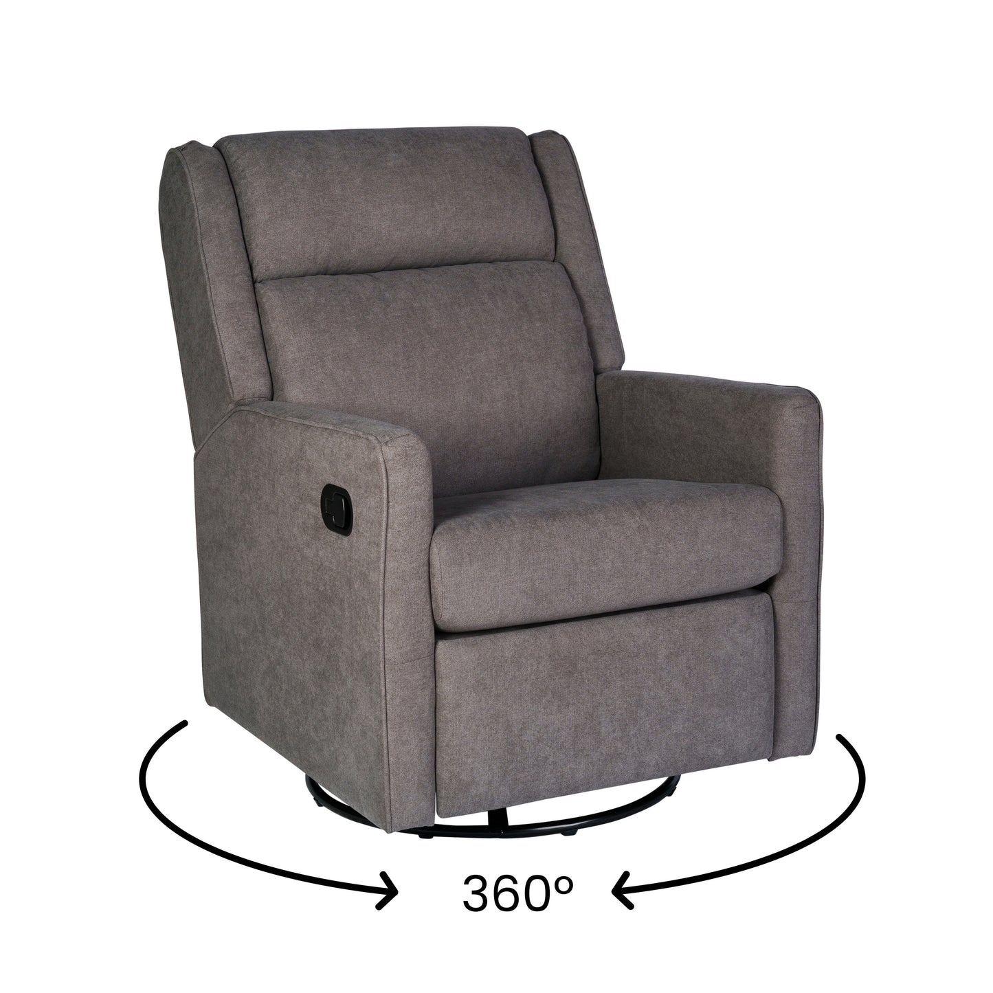 Cash Swivel Glider Rocker Recliner Chair, Manual 360 Degree Swivel Recliner Perfect for Living Room, Bedroom, or Nursery in Dark Gray Upholstery Dark Gray
