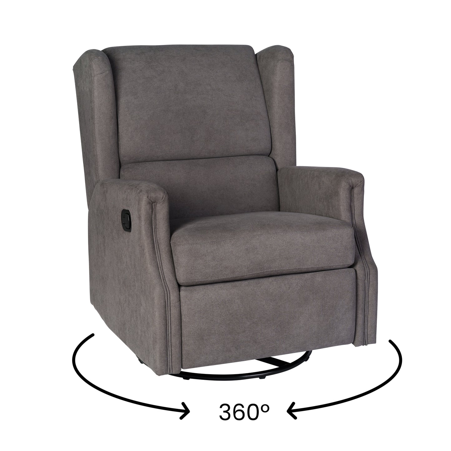 Omma Swivel Glider Rocker Recliner Chair, Manual 360 Degree Swivel Wingback Recliner Perfect for Living Room, Bedroom, or Nursery in Dark Gray Dark Gray